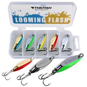 Accessories 5pcs/box 7g 10g 14g 21g Metal Spoon Fishing Lures Arttificial Hard Bait With Treble Hooks For Freshwater Trout Bass