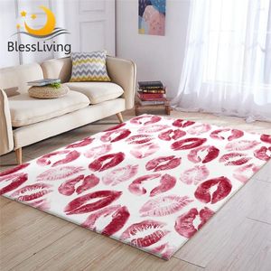 Carpets BlessLiving Red Lips Large Watercolor Kisses Floor Mat For Living Room Art Bedroom Area Rug Sexy Girl Tapis Salon