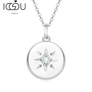 Necklaces IOGOU Starburst Necklace Certificated Moissanite Authentic Sterling Silver Fine Jewelry Women North Star 14K Gold Plated 20''