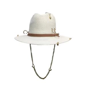 Summer Jazz Top French Letter Accessories Lafite Grass Chain Decoration Sun Hat Punk Style Straw 240415