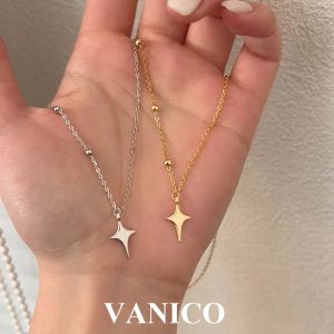 Necklaces Dainty Four Pointed Star Necklaces S925 Sterling Silver 18K Gold Plated Minimalist Simple Plain Star Pendant Necklace for Women