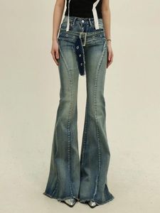 Jeans femminile micro la denim per donne 2024 in stile americano High Street Retro Spicy Girl sembra magro e fa mopi il pavimento con zoccoli