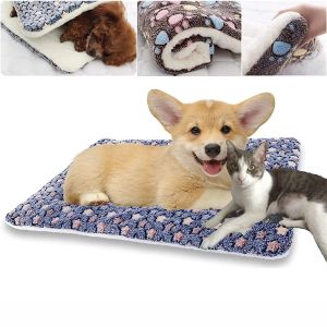 Furniture Fleece Dog Blanket Pet Bed Mat Cute Paw Print Blanket Soft and Warm Cat Dog Cage Sleep Mat for Puppy Small Medium Large Pets