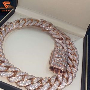 Lifeng Jewelry VVS Moissanite Cuban Link Stain Necklace Iced Out Miami Cuban Chain Rose Gold Necklace
