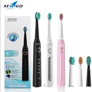 Heads Seago Electric Sonic Tooth Brush 5 Modes Teeth Whitening Smart Timer SG507 USB RECHARGEABLE WATTOWN PLEACH TOTHBRUSH HOLDER