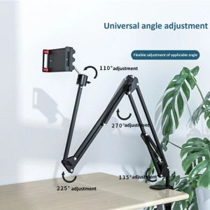 Stands Long Arm Phone Stand Tablet Holder/Metal Base 360 ​​° Multiangle Justera förlängningsstöd 3.510.6in Desktop Bedside Overhead Shot