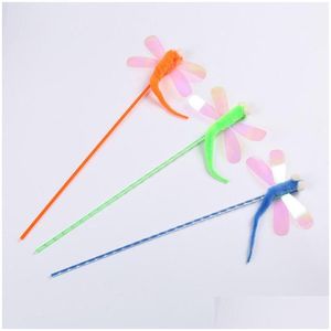 Cat Toys 1 PC Colorf Sunda Dragonfly Feather Tickle Rod Teaser Interactive Training Pet Fun Supplies307s Drop Delivery Home Garde DHVPA