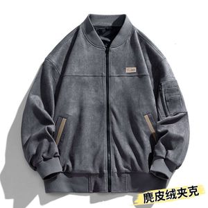 Cross Border Wholesale Of High-End Jackets For Men In Spring And Autumn, Loose Fitting American Suede Men's Clothing, Men's Trendy Baseball Jackets