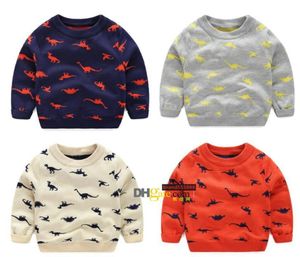 Pullover Autumn Winter mico de malha de menino suéter casual cartoon dinossauro Padrão de algodão quente meninos de meninos infantis1936242