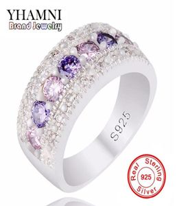 YHAMNI Real Solid Silver Wedding Rings for Women Colorful Diamond Princess Party Beautiful Finger Rings Fine Jewelry PJ14779970514270504