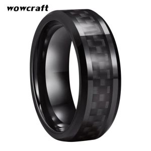 Bands Fashion Tungsten Carbide Rings for Men Black Carbon Fiber Inlay Beveled Edges Comfort Fit Wedding Bands No Engraving