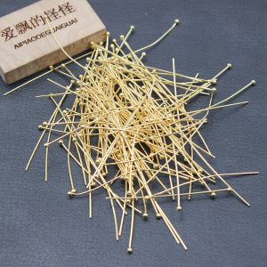 Bilezikler APDGG 100 PCS 50 mm 24K Altın Kaplama Bakır Metal Top Kafa Pimleri İnci Küpeler İçin Bilezikler Kolyeler DIY Craft Aksesuarları