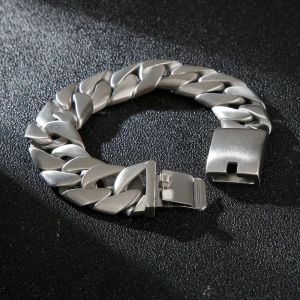 Bilezikler Fongten 20mm Curb Küba Zincir Bilezik Erkekler için Mat Paslanmaz Çelik Ağır Kol Bandı Erkekler Bilezikler Bileklik Bangle Curb Gümüş Renk