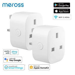 Plugs Meross Smart WiFi Plug Mini UK Versione UNIME 13A Funzione di tempo di distribuzione HomeKit, Siri, Alexa, Google Assistant e SmartThings