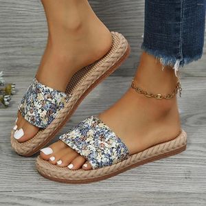 Slippers Ladies Floral Clate Flops 2024 Открытая соломенная солома для соломы.