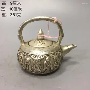 Dekorative Figuren China weißes Kupfer acht Immortalen Set Wassertee Topf Cupronickel Feng Shui Glücks Fortune Tabletop Teekapotdekoration