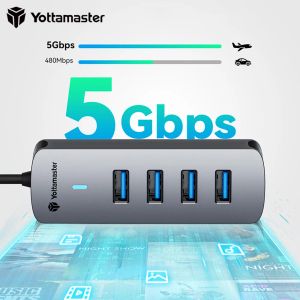 Hubs Yottamaster Type C Hub USB Hub 3.0 4 Porport USB3.0 Rozszerzenie Dock Ultraslim OTG Adapter Hub USB dla wysokiej prędkości 5 Gb / s