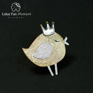 Jewelry Lotus Fun Moment Real 925 Sterling Silver Handmade Fashion Jewelry Lovely Princess Bird Design Brooches Pin Broche For Women