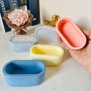 Keramik Affärskort Lagringsställ Plaster Lera Mögel Diy Oval Cement Candle Vessel Mold Succulent Flowerpot Silikon Betong Mögel Mögel