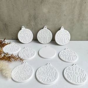 Ceramics 2PCS Christmas Ball Ornament Silicone Mold DIY Round Shape Letter Keychain Pendant Crafts Making Plaster Resin Molds Home Decor