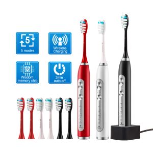 Heads Ultrasonic Electric Toothbrush Wireless Charging for Adult IPX7 Waterproof Replacement Heads Whitening Teeth Timer Smart Brush