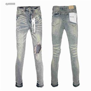 Purple Brand Spring and Autumn Breathable Wash Letter Printed American Jeans