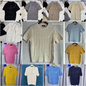 Hochwertige Designer-Strickhemd-Hemden Kurzarm T-Shirts für Frauen in gewebten runden Nacken schlanker Tops 26878 23434