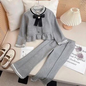 Set di abbigliamento per bambini in pizzo bowknot giacca a petto singolo campanelli 2 peps abiti da ragazza set da 4 a 11 anni outfit da bambina