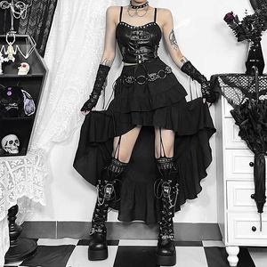 SKIRTS feminino steampunk retro gótico plissado assimétrico Hi-Low Lace Party Party Salia irregular Victorian High-Low Bustle