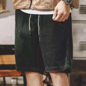 Men's Shorts Men Summer Elastic Waist Adjustable Drawstring Casual With Pockets Solid Color Wide Leg Corduroy Beach