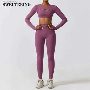 Kvinnors träningsdräkter kvinnors träningskläder yoga sätter sportkläder med hög midja leggings sportbas beställde 2/3 stycken yq240422