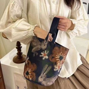 carto Rabbit Print Bucket Bag Fi Large Capacity Canva Handbag Tote Bag Cylinder Bags d3lc#