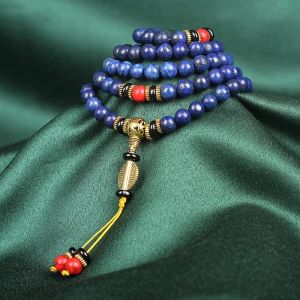 Strängar 5a Lapis Lazuli Stone Japamala Armband 108 Buddhist Prayer Bead Mala Armband Män Kvinnor Läker energipskyddsmycken