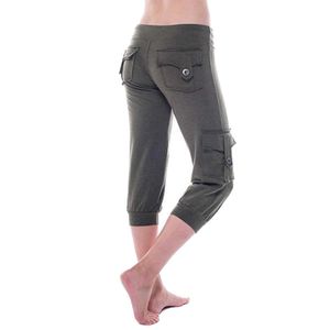 Calças femininas Capris calça elástica feminina de cor sólida com comprimento de calf médio de bolso de bolso de bolso da cintura cortada