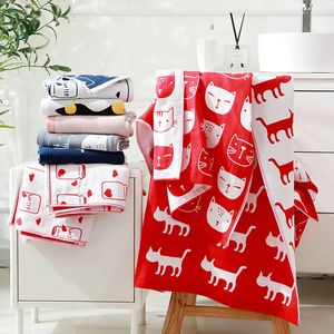 Cartoon Cat Bath Towel Three Layer Gauze Childrens Soft Absorb Water Quick Drying Machine Washable Beach 240422