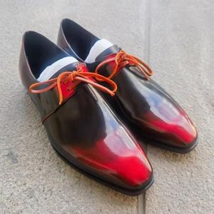 Dress Shoes Red Gradient Colors Leather For Men Luxury Bright Lace-up Mens Formal Male Party And Wedding