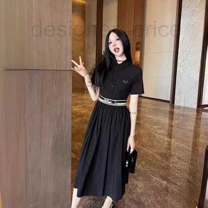 Basic & Casual Dresses Designer 24 Spring/Summer Triangle Label Women's Slim Dresses with Waist Closure High Purity Desire Short Sleeves Versatile Shirt Trend