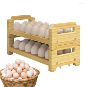 Küche Aufbewahrung Holz Eierhalter 2 Stufe Display Ständer Rack Kühlschrank große Kapazität Rollen