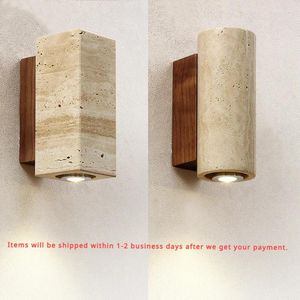 Wall Lamp 2024 Wabi Sabi Yellow Marble Led Bedside Living Room Decor Lights Travertine Stairs Corridor Home Decoration Sconce