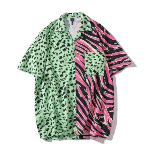 Shirts Ropa de Hombre 2023 neue Sommer Männer Hawaiian Kurzarm Shirt Herren lässige Leoparden Colorblock Beach Hemden Mann übergroße Hemd