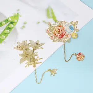 Classical Chinese Style Lily Rose Flower Bookmark Exquisite Office Portable Reading Stationery DIY Metal Decoration Supplies