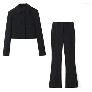 女性の2ピースパンツセットファッションブラックジャケットとフレアエレガントなシックレディーススーツ