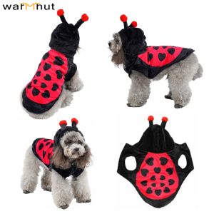 Parkas WarmHut New Ladybug Dog Costumes Pet Halloween Cosplay Hoodies Adorable Ladybird Cat Costume Animal Fleece Warm Outfits Clothes