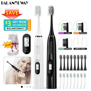 Heads P5S Sonic Electric Tooth Brush LCD IPX7 Vuxen Rengöring 15MODES USB C Laddningsbar Oral Care 8 Utbytbara borsthuvuden Gratis hållare