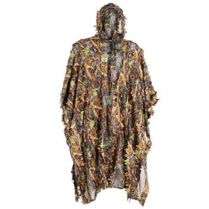 Set Leafy Poncho Jungle Ghillie Suits Hunting Camouflage 3d Bionic Leaf Yowie Mesh för jakt add Uttons tenue de chasse homme