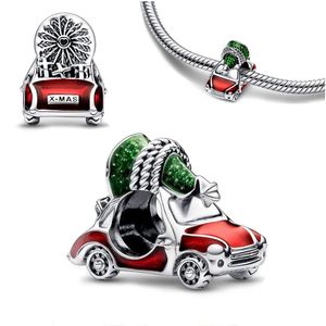 Festive Car Christmas Tree Charm Silver Plated Fit a Charms Silver 925 Original Bracelet for Jewelry Making 240408