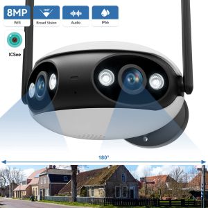 Kameror 8MP 4K Dual Lens Wide Vinkel 180 ° WiFi IP -kamera utomhus Mänsklig upptäckt Ultra Wide View 4MP Color Night Vision Surveillance Camera