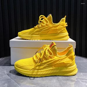 Casual Shoes Flying Yellow Mesh Breathable Lace-up Women Tennis Sneakers Spring 2024 Ladies Trainers Slip On Walking