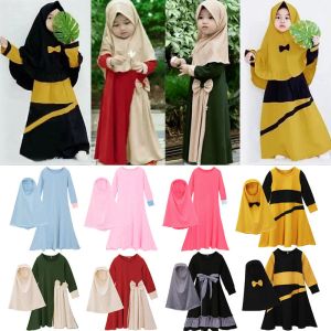 Clothing 2PCS Kids Girls Abaya Ramadan Muslim Prayer Garment Hijab Maxi Dress Set Robes Islamic Children Dresses Kafan Robe Arab Clothes