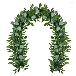 Flores decorativas Eucalipto artificial e videiras de salgueiro Faux Garland Ivy para cenário de cenário de casamento Tabel de decoração de parede Runner Vine Vine